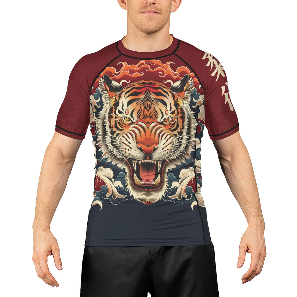 Rashninja Tiger Cloud Black Red Men's Short Sleeve Rash Guard
