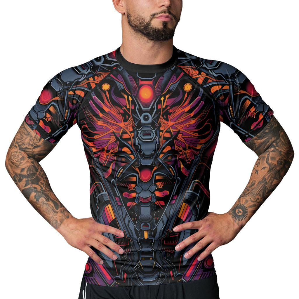 Rashninja Cyber Biomechanic Orange Pink Men's Short Sleeve Rash Guard