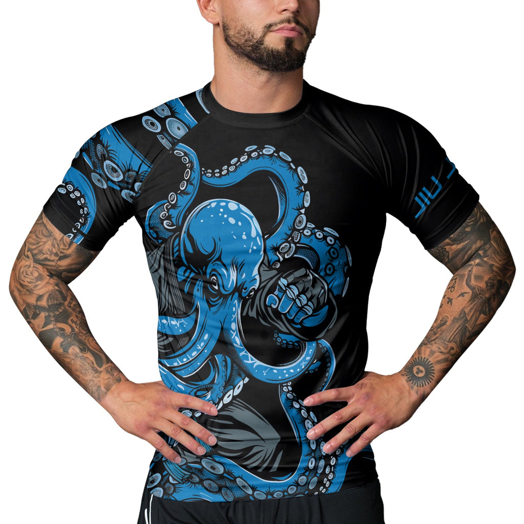 Rashninja Octopus Blue Men's Short Sleeve Rash Guard