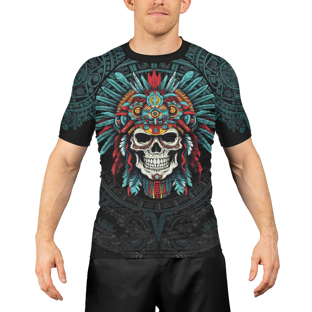 Rashninja Aztec Chief Cranium Men's Short Sleeve Rash Guard