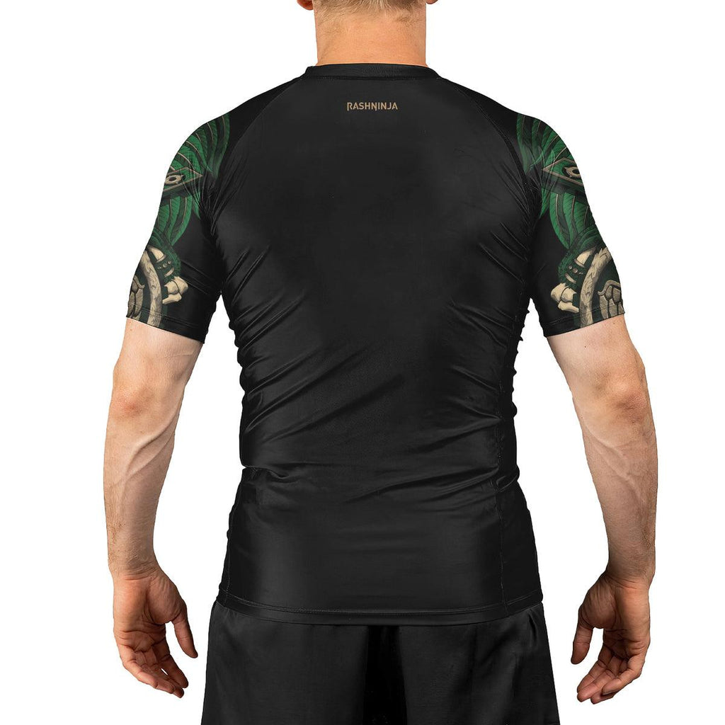 Rashninja Aztec Eagle Warrior Skull Men's Short Sleeve Rash Guard