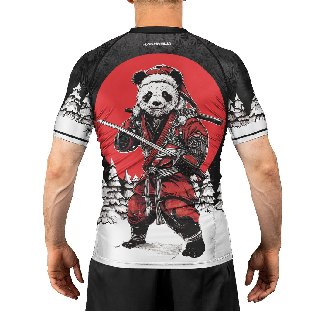 Rashninja Black Samurai Christmas Panda Men's Short Sleeve Rash Guard