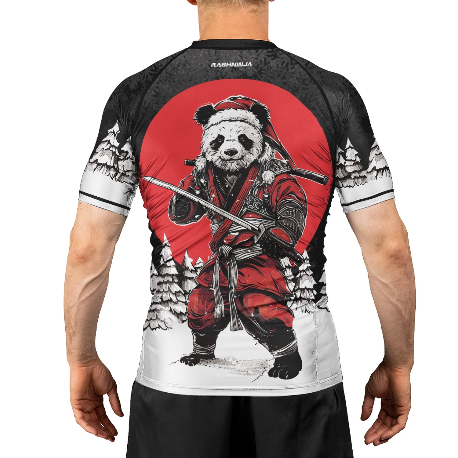 Rashninja Black Samurai Christmas Panda Men's Short Sleeve Rash Guard