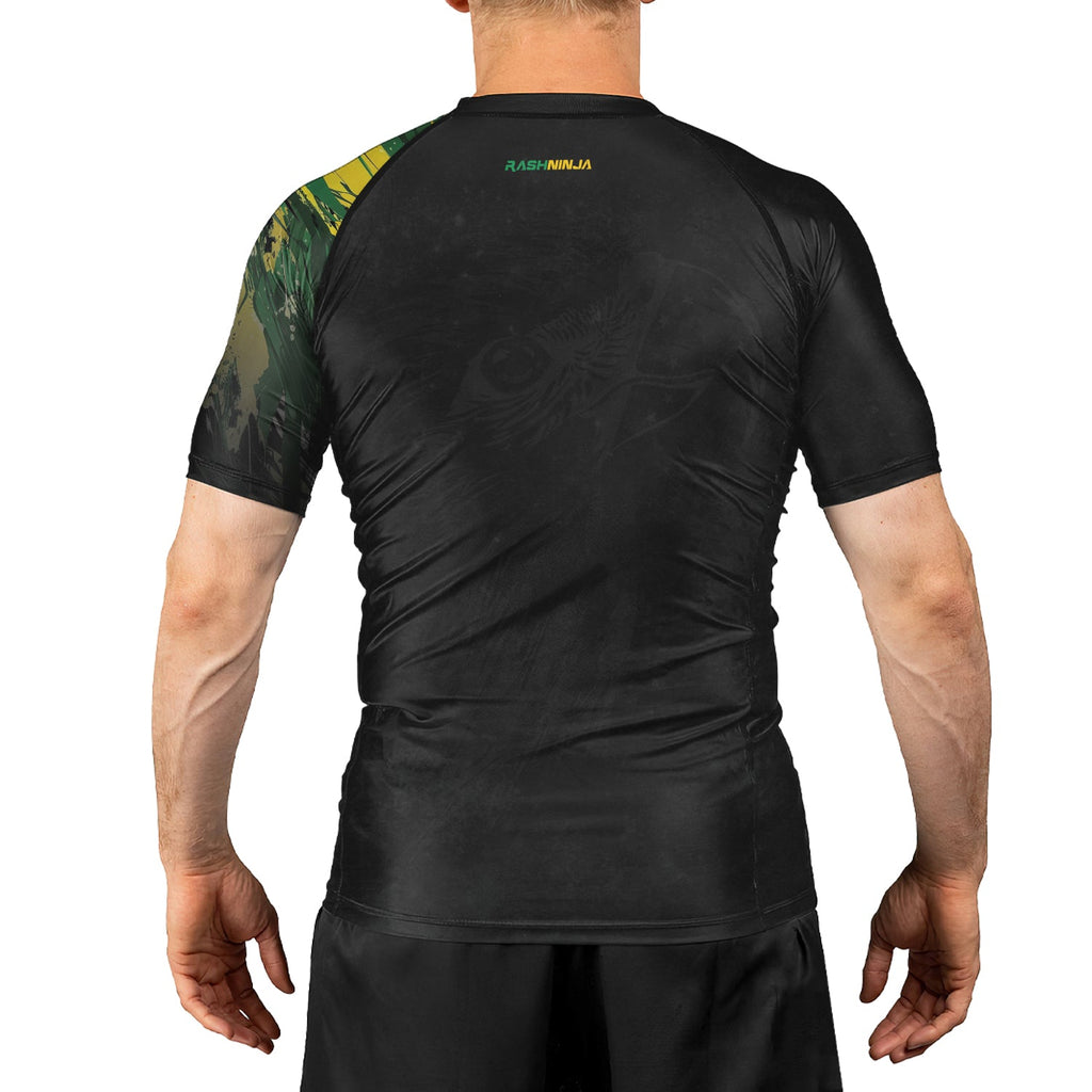 Rashninja Bird Warrior with Brazil Flag Men's Short Sleeve Rash Guard