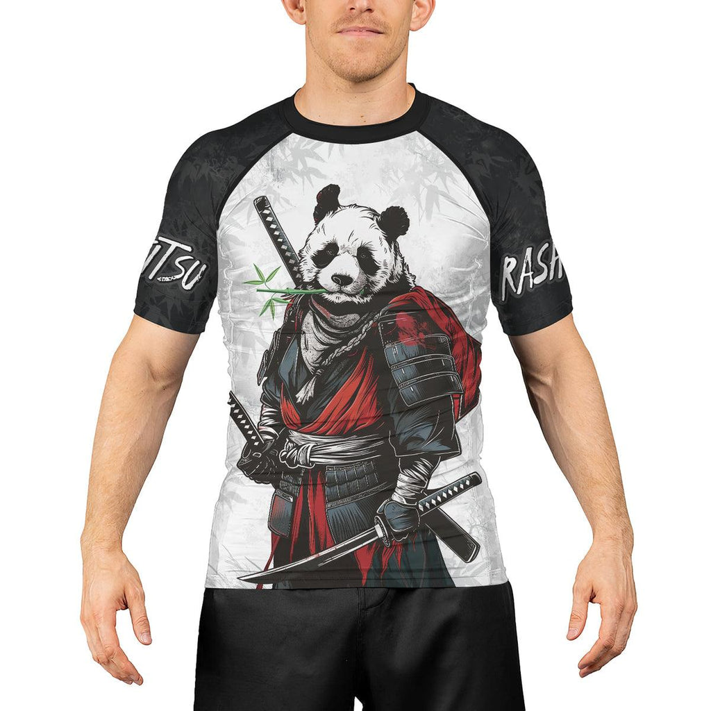 Rashninja Mystic Warrior Panda Samurai Men's Short Sleeve Rash Guard