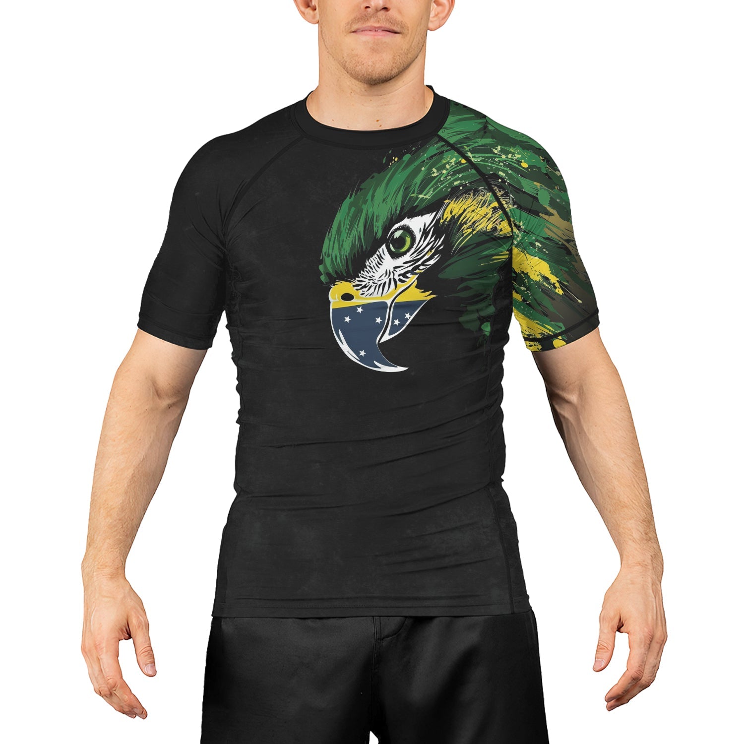 Rashninja Bird Warrior with Brazil Flag Men's Short Sleeve Rash Guard