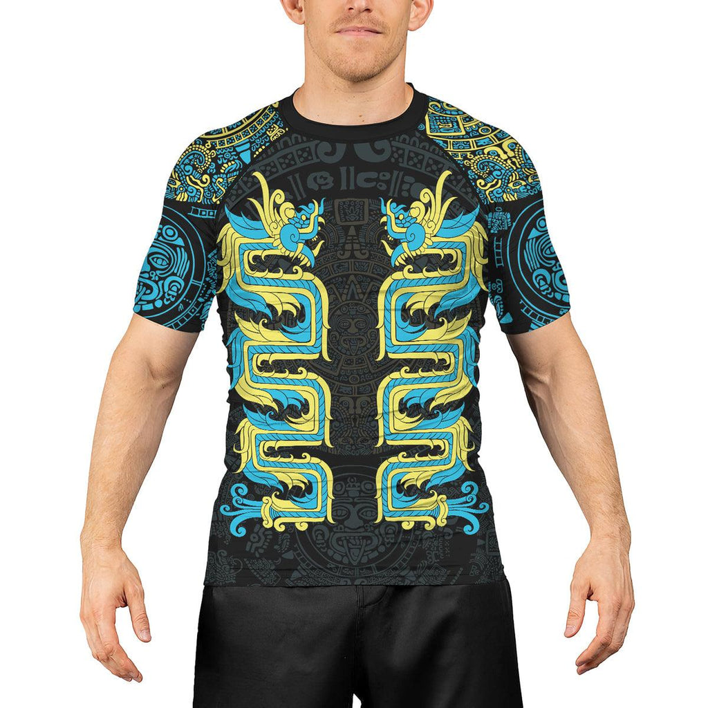 Rashninja Aztec Quetzalcoatl's Serpent Men's Short Sleeve Rash Guard
