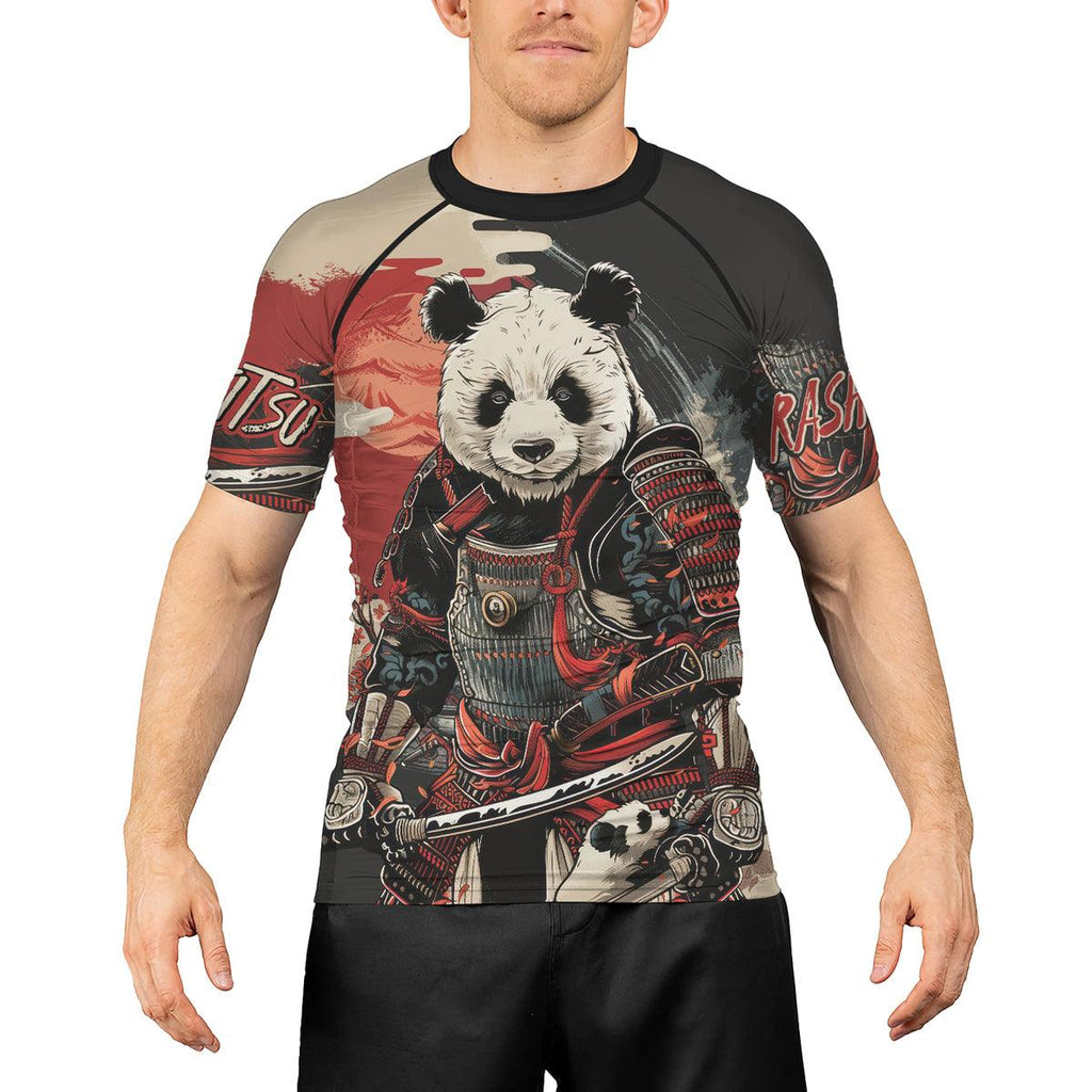Rashninja Panda Samurai Warrior Men's Short Sleeve Rash Guard