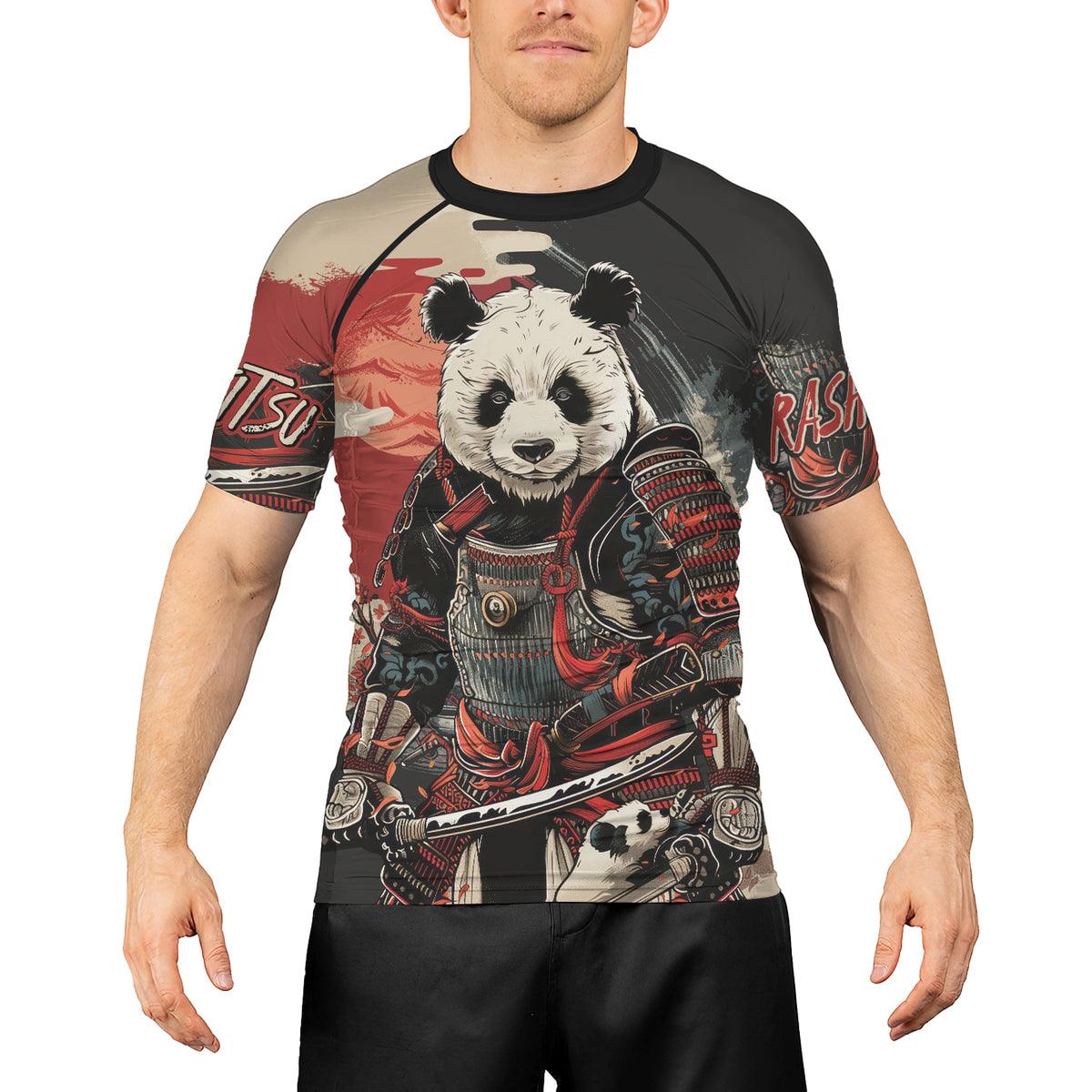 Rashninja Panda Samurai Warrior Men's Short Sleeve Rash Guard
