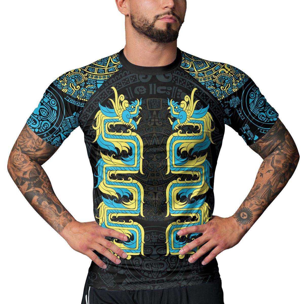 Rashninja Aztec Quetzalcoatl's Serpent Men's Short Sleeve Rash Guard