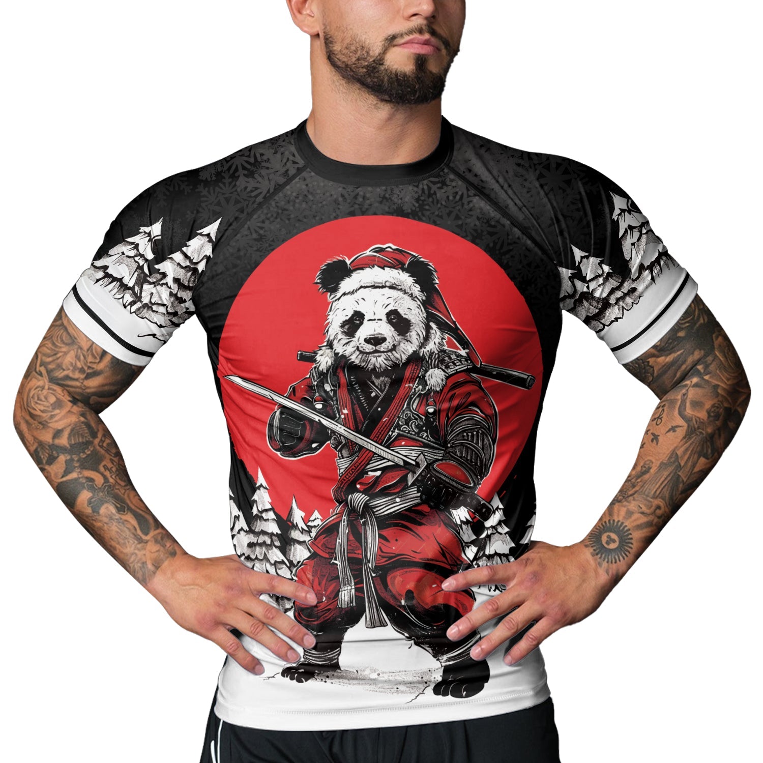 Rashninja Black Samurai Christmas Panda Men's Short Sleeve Rash Guard