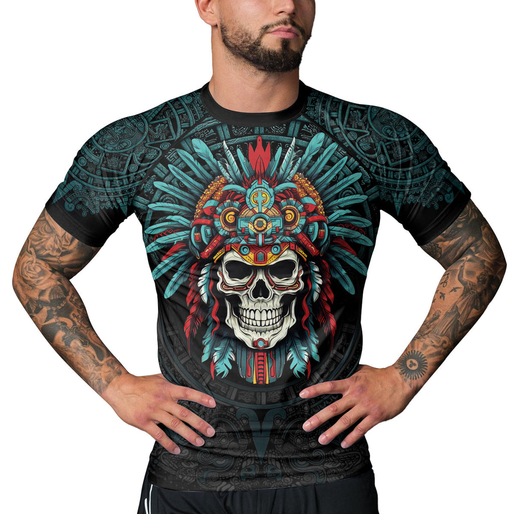 Rashninja Aztec Chief Cranium Men's Short Sleeve Rash Guard