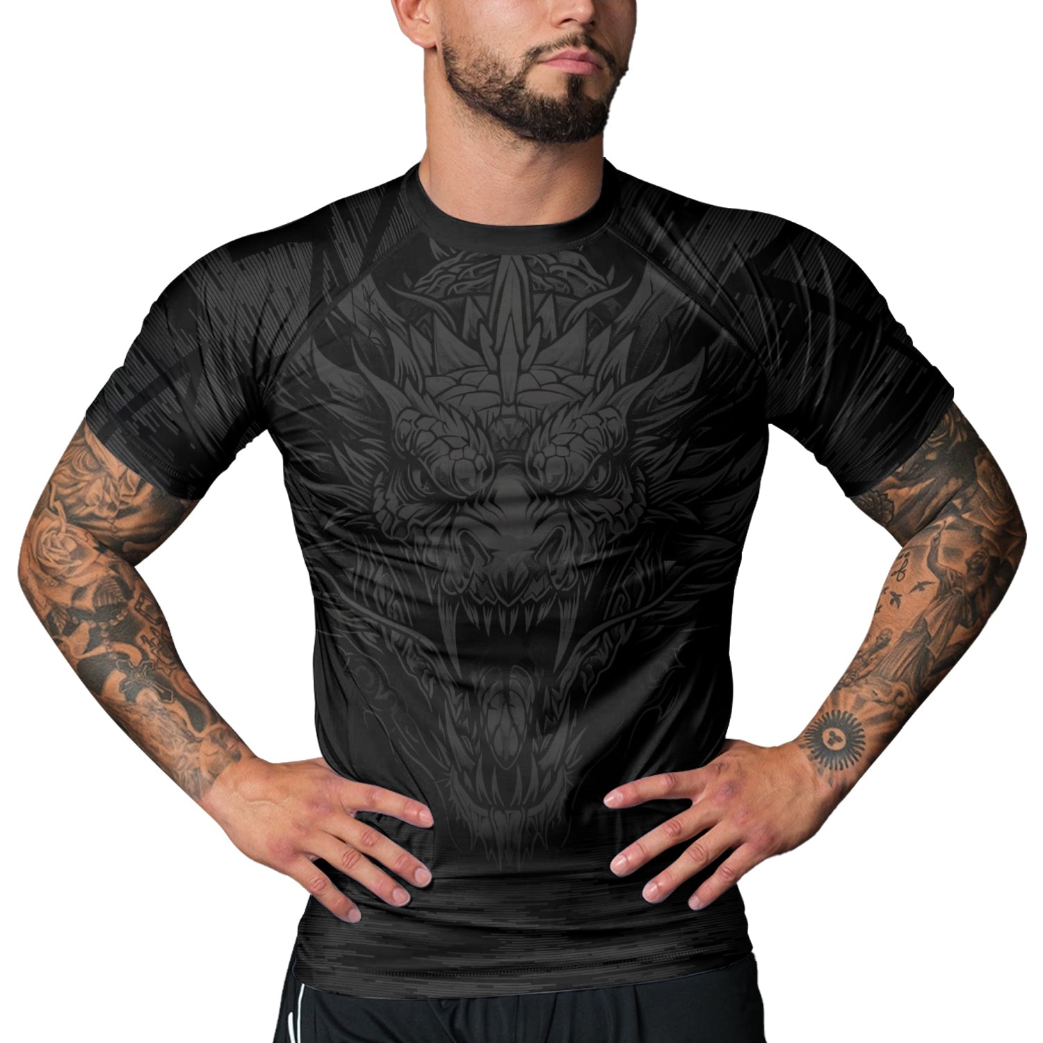 Rashninja Dragon Black Men's Short Sleeve Rash Guard