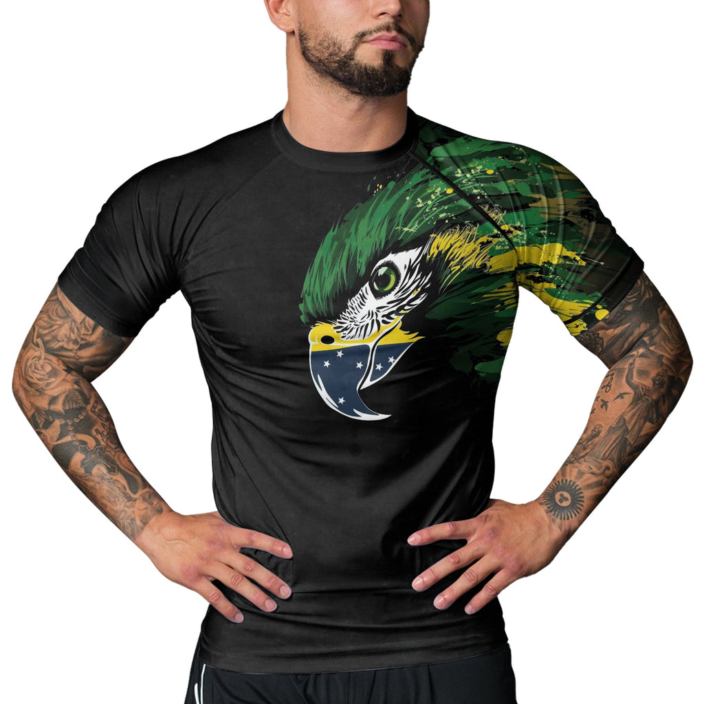 Rashninja Bird Warrior with Brazil Flag Men's Short Sleeve Rash Guard