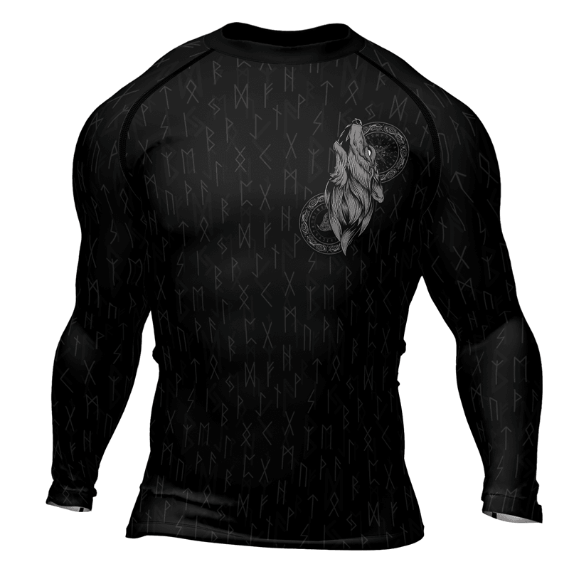 Rashninja Viking Wolf Symbol Fenrir Men's Long Sleeve Rash Guard