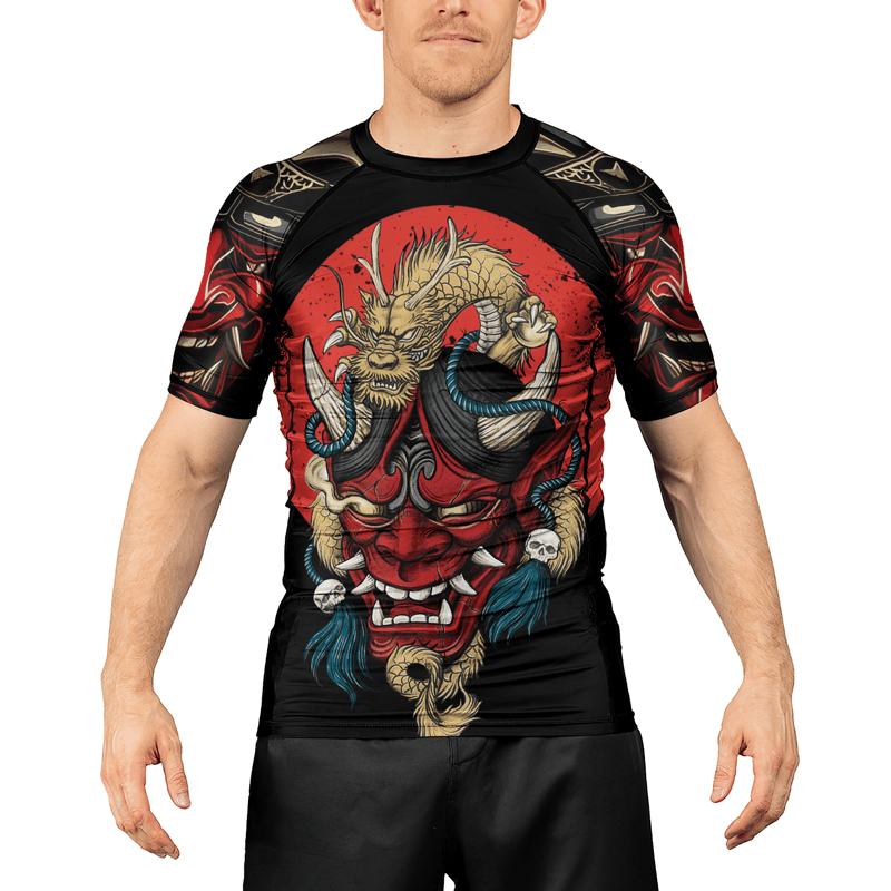 Rashninja Samurai Oni Mask And Dragon Men's Short Sleeve Rash Guard