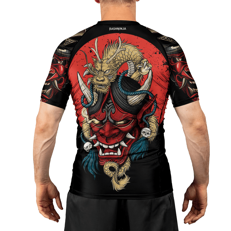 Rashninja Samurai Oni Mask And Dragon Men's Short Sleeve Rash Guard