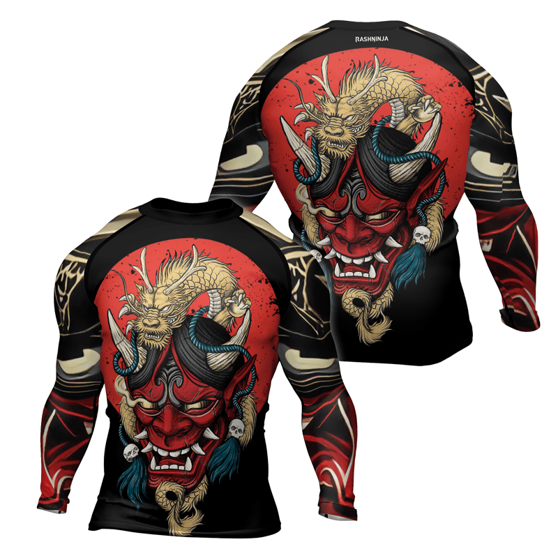 Rashninja Samurai Oni Mask And Dragon Men's Long Sleeve Rash Guard