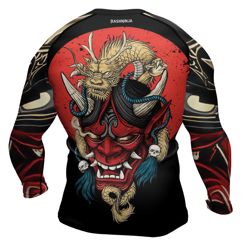 Rashninja Samurai Oni Mask And Dragon Men's Long Sleeve Rash Guard