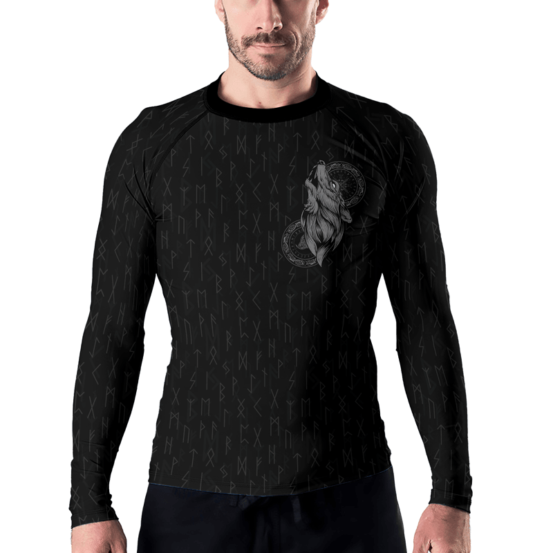 Rashninja Viking Wolf Symbol Fenrir Men's Long Sleeve Rash Guard