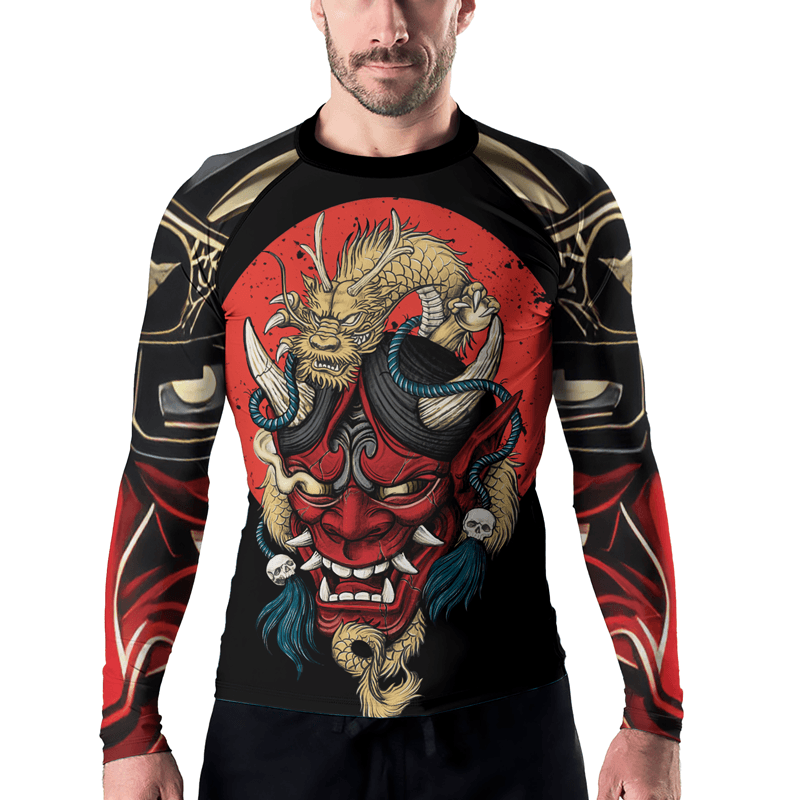 Rashninja Samurai Oni Mask And Dragon Men's Long Sleeve Rash Guard