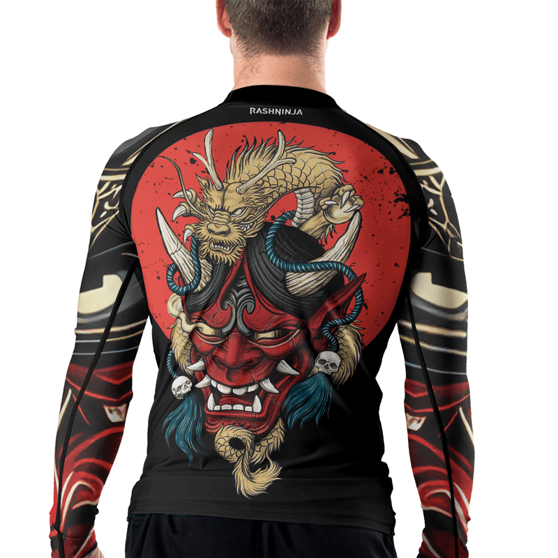 Rashninja Samurai Oni Mask And Dragon Men's Long Sleeve Rash Guard