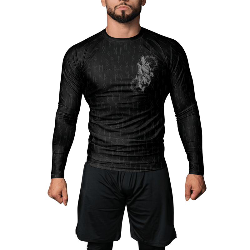 Rashninja Viking Wolf Symbol Fenrir Men's Long Sleeve Rash Guard