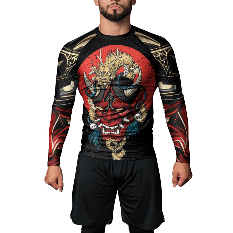 Rashninja Samurai Oni Mask And Dragon Men's Long Sleeve Rash Guard