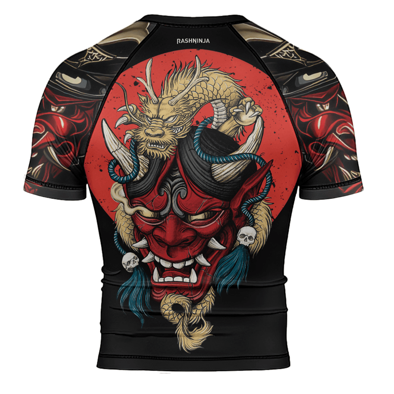 Rashninja Samurai Oni Mask And Dragon Men's Short Sleeve Rash Guard