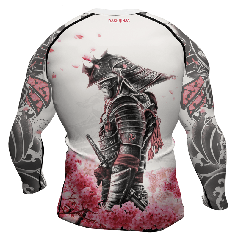 Rashninja Cherry Blossom Samurai Warrior Men's Long Sleeve Rash Guard
