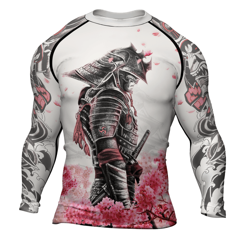 Rashninja Cherry Blossom Samurai Warrior Men's Long Sleeve Rash Guard