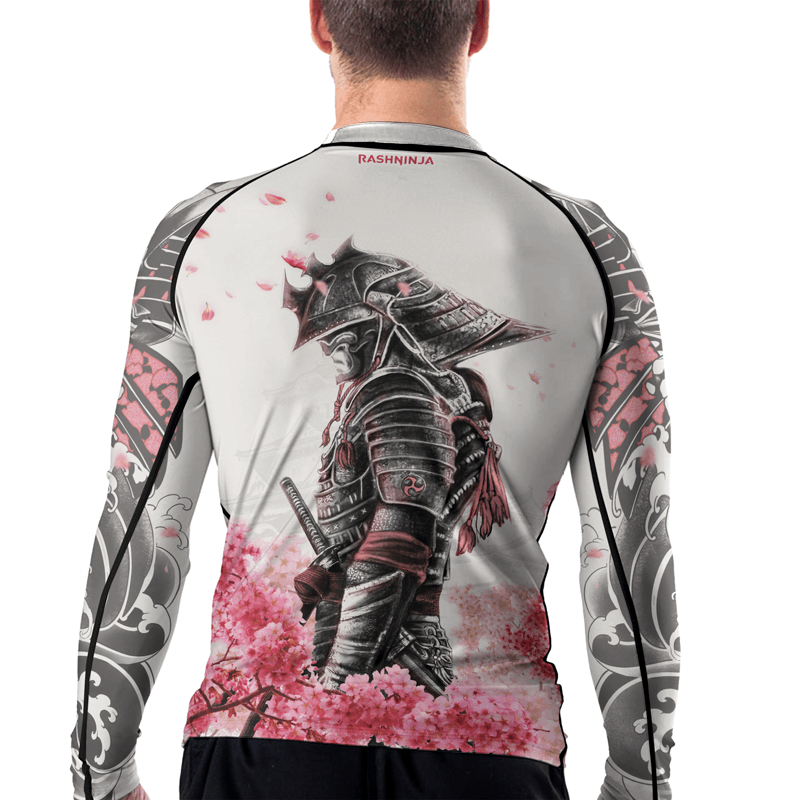 Rashninja Cherry Blossom Samurai Warrior Men's Long Sleeve Rash Guard